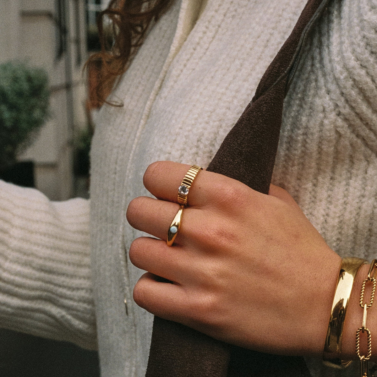 Round Opal Band Ring, 5 mm, Stainless Steel
