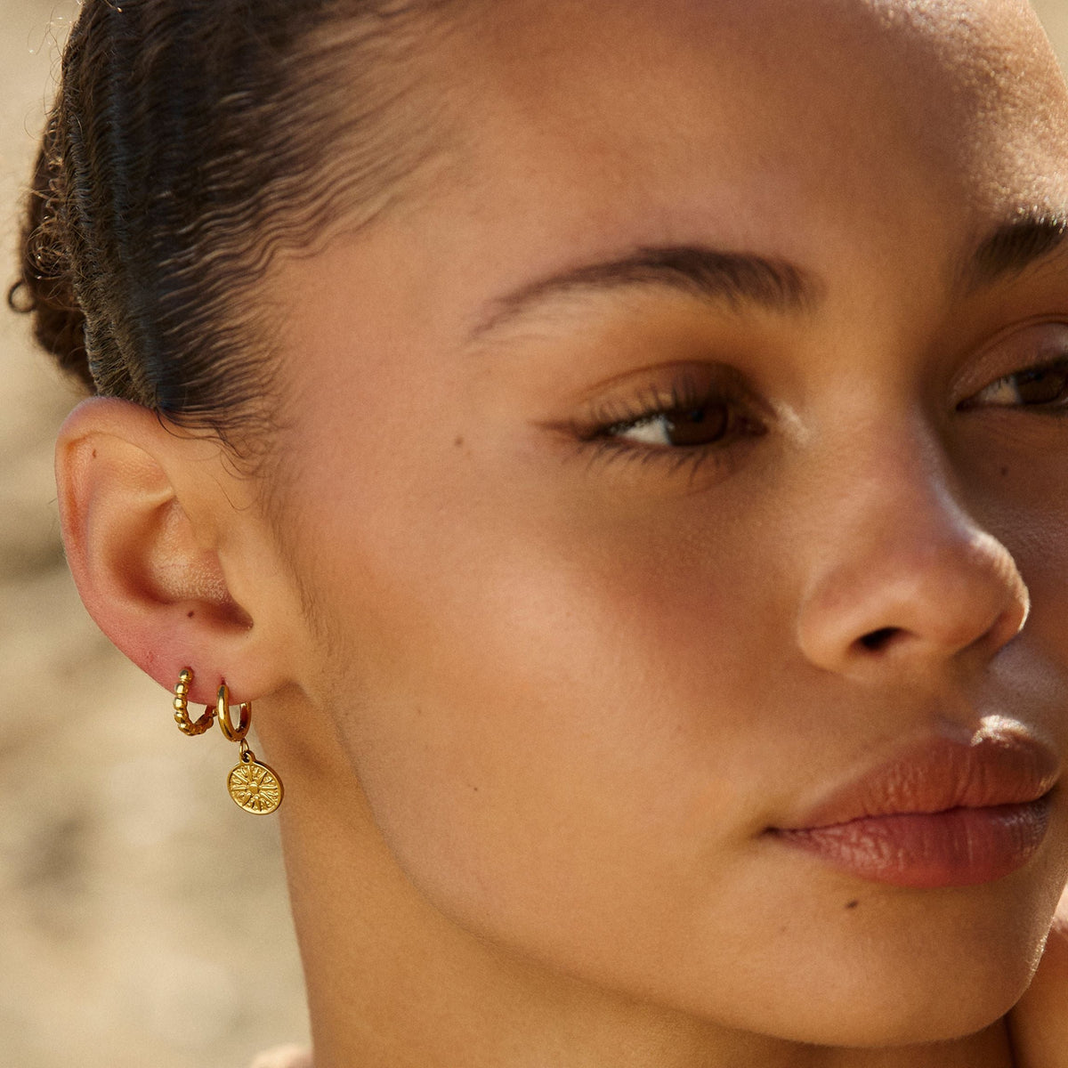 Beaded Edge Hoop Earrings, 9 mm