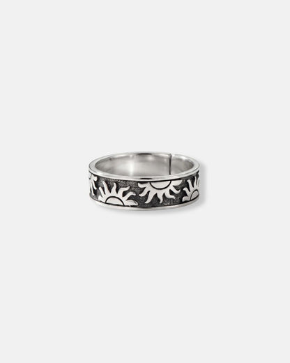 Men’s Engraved Sun Adjustable Band Ring, Silver-Tone Copper