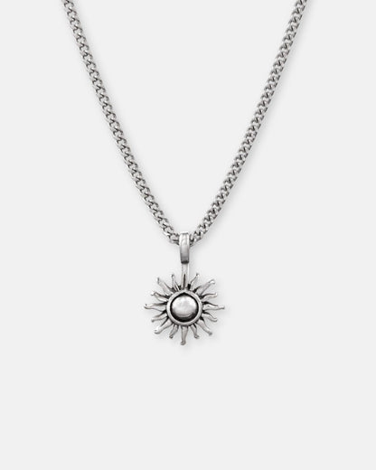 Textured Sun Pendant Necklace, Stainless Steel