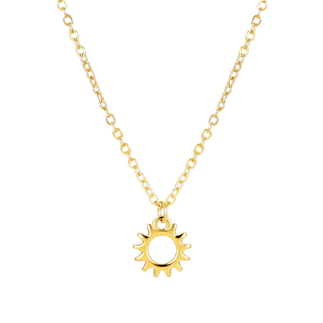 Open Sun Pendant Necklace, 18K Gold PVD Steel