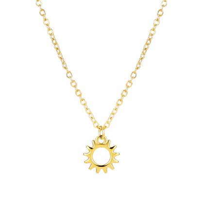 Open Sun Pendant Necklace, 18K Gold PVD Steel