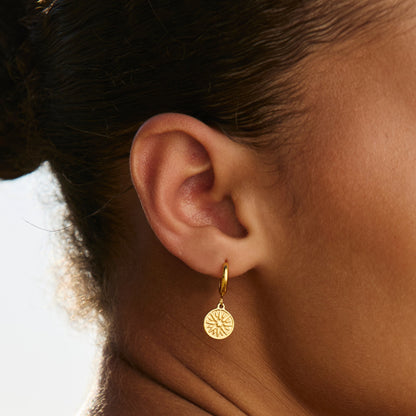 Sun Disc Charm Hoop Earrings, 8 mm