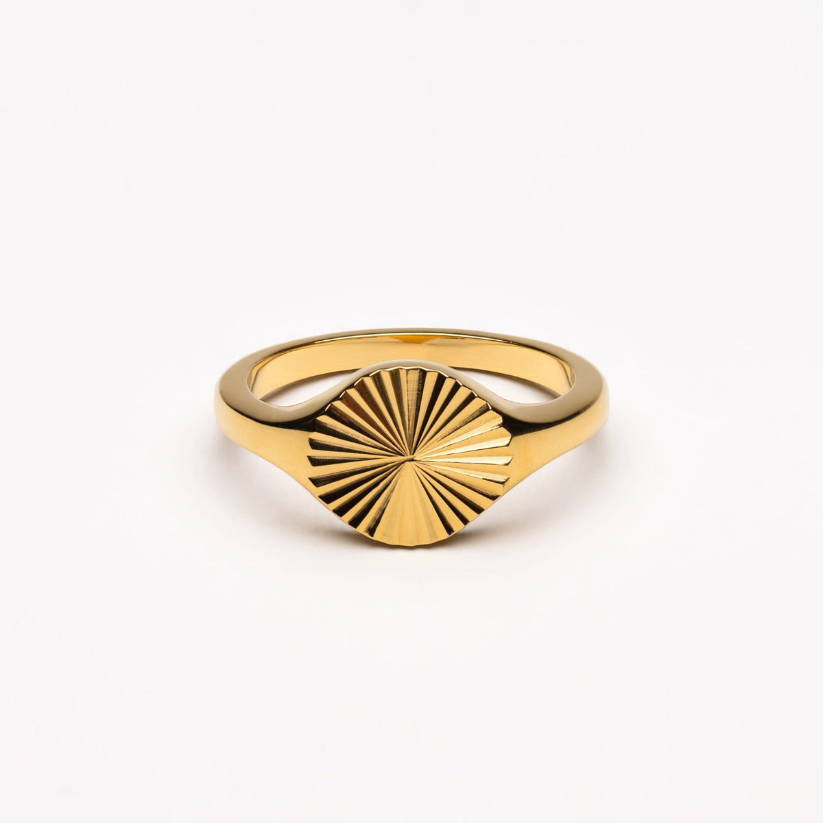 Round Sunburst Signet Ring, Steel