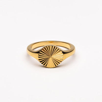 Round Sunburst Signet Ring, Steel