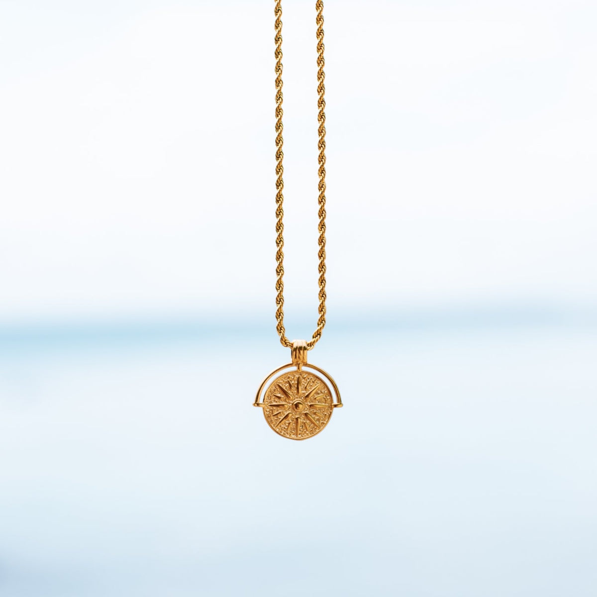 Sun Coin Rope Chain Necklace, 21 mm