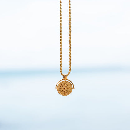 Sun Coin Rope Chain Necklace, 21 mm