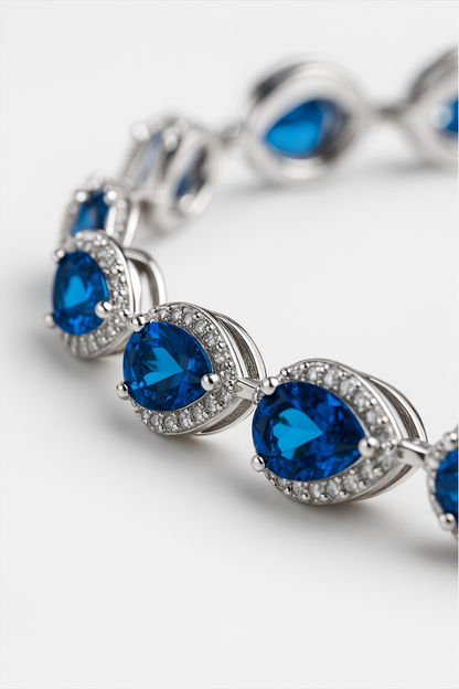 Men’s Blue Zirconia Teardrop Bracelet, Silver-Plated