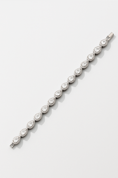 Clear Zirconia Teardrop Bracelet, Silver-Tone