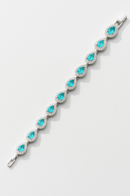Turquoise-Color Zirconia Teardrop Bracelet, Silver-Tone