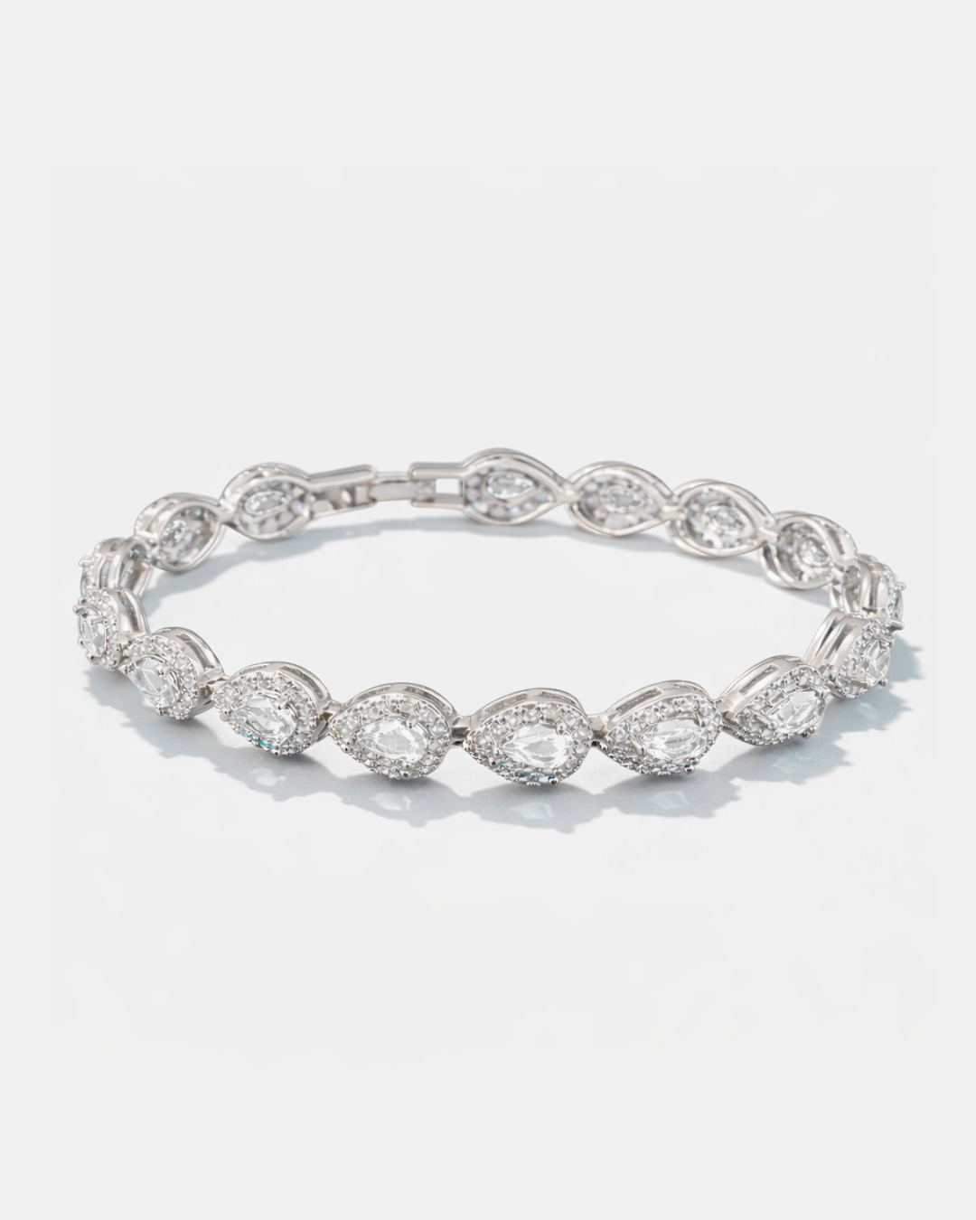 Clear Zirconia Teardrop Bracelet, Silver-Tone