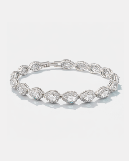 Clear Zirconia Teardrop Bracelet, Silver-Tone
