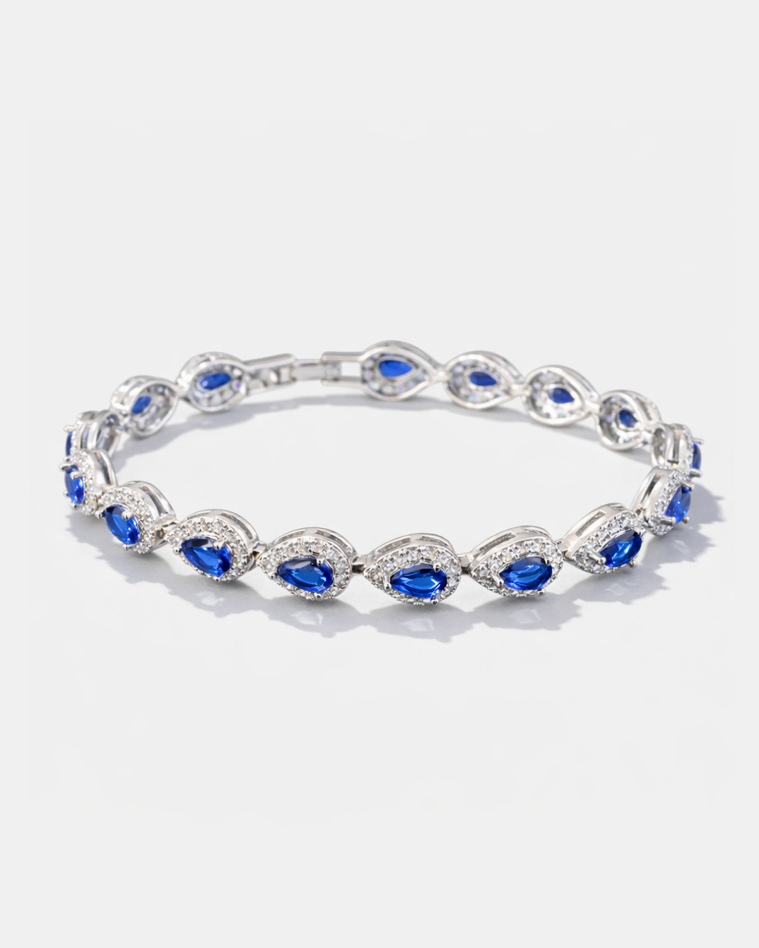 Men’s Blue Zirconia Teardrop Bracelet, Silver-Plated