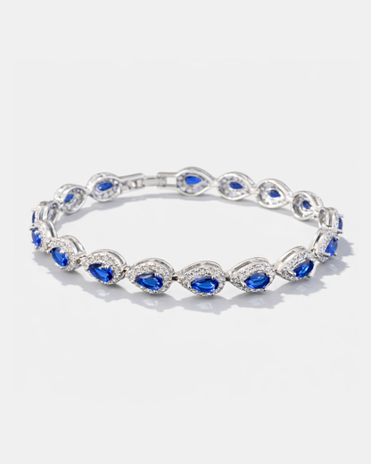 Men’s Blue Zirconia Teardrop Bracelet, Silver-Plated