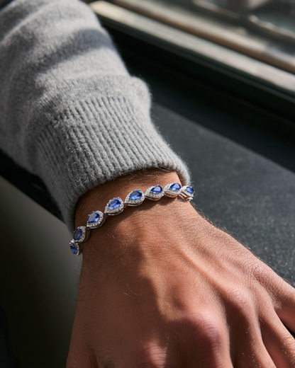Men’s Blue Zirconia Teardrop Bracelet, Silver-Plated