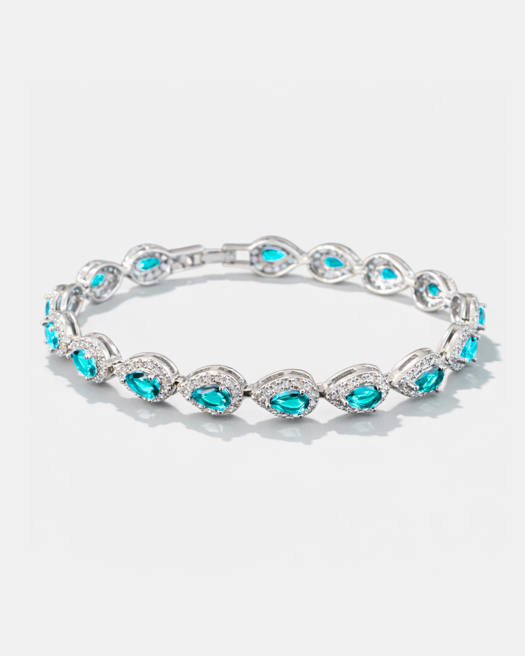 Turquoise-Color Zirconia Teardrop Bracelet, Silver-Tone