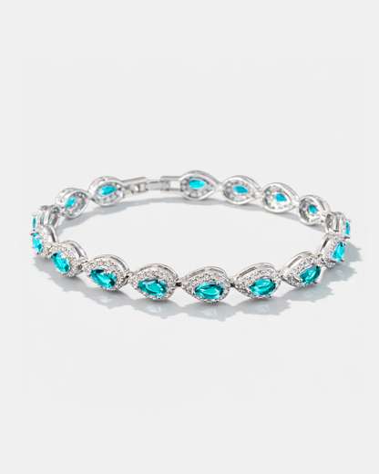 Turquoise-Color Zirconia Teardrop Bracelet, Silver-Tone