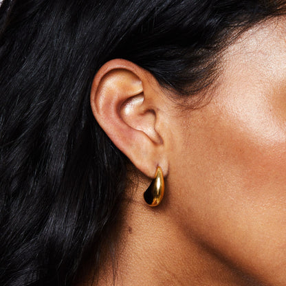 Sculpted Teardrop Hoop Earrings, Gold-Tone