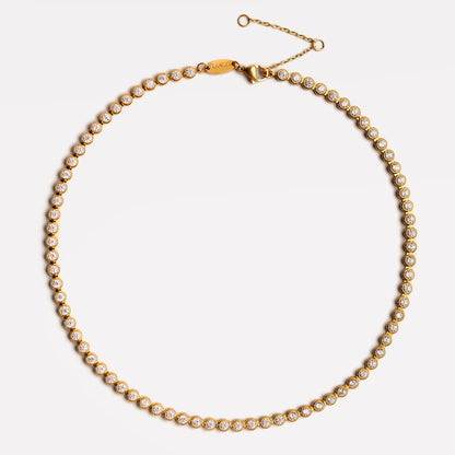 Round Zircon Tennis Choker, 37 cm, Steel