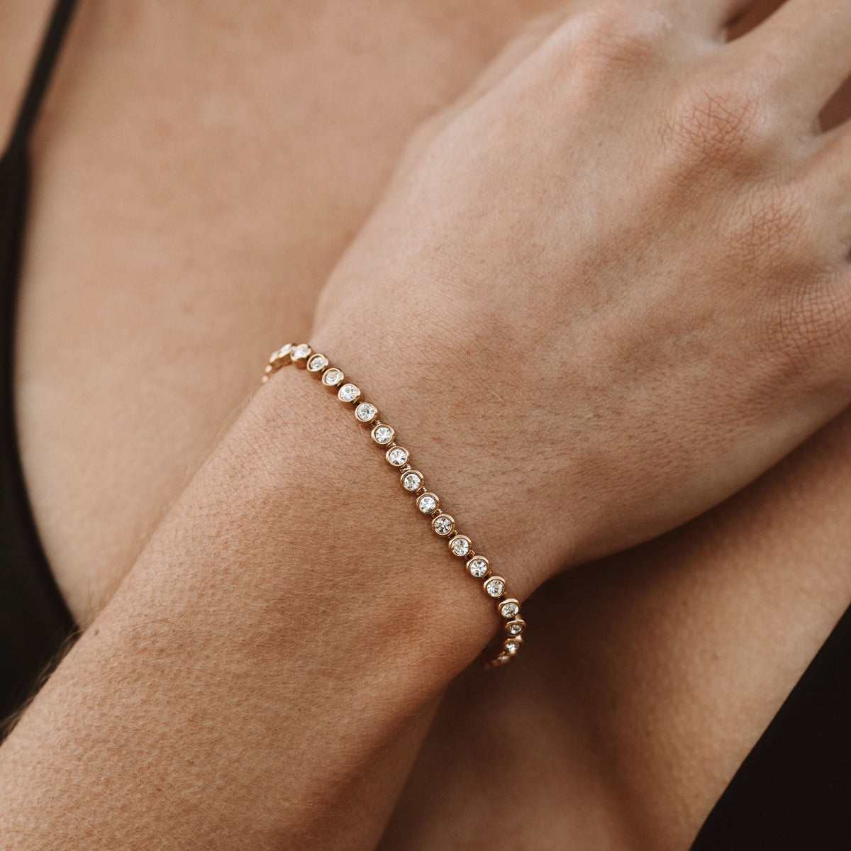 Round Zircon Tennis Bracelet, 17 cm, Steel