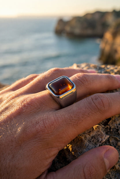 Men’s Tiger's Eye Signet Ring, Stainless Steel — Terra