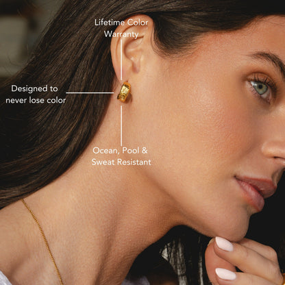 Engraved Floral Half-Hoop Stud Earrings — Bloom