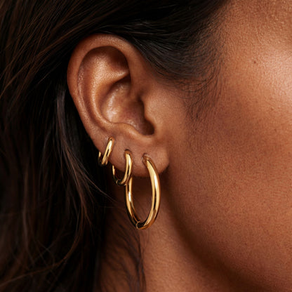 Classic Thick Hoop Earrings, 14–36 mm, Steel