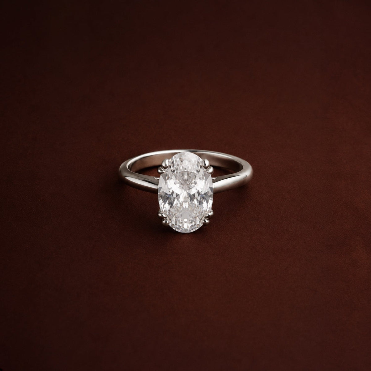 Oval Zircon Solitaire Ring, Stainless Steel