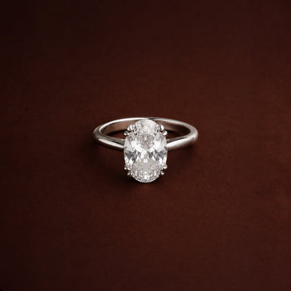 Oval Zircon Solitaire Ring, Stainless Steel