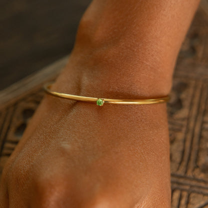 Green Zircon Open Cuff Bracelet, Steel