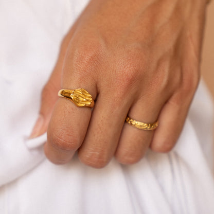 Sculpted Wave Band Ring, 18K Gold PVD Steel — Tide