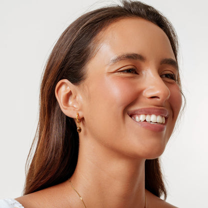 Oval Tiger Eye Drop Huggie Hoop Earrings