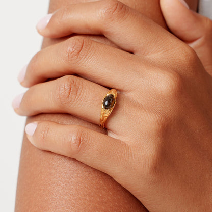 Oval Tiger Eye Ring, Sculpted Steel Band