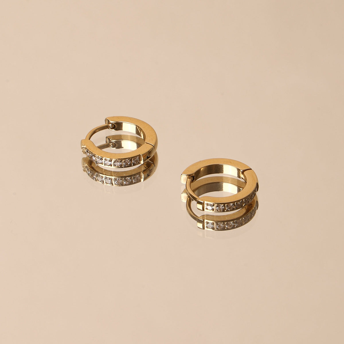 Zirconia Huggie Hoop Earrings, 13 mm