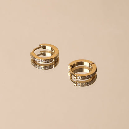 Zirconia Huggie Hoop Earrings, 13 mm