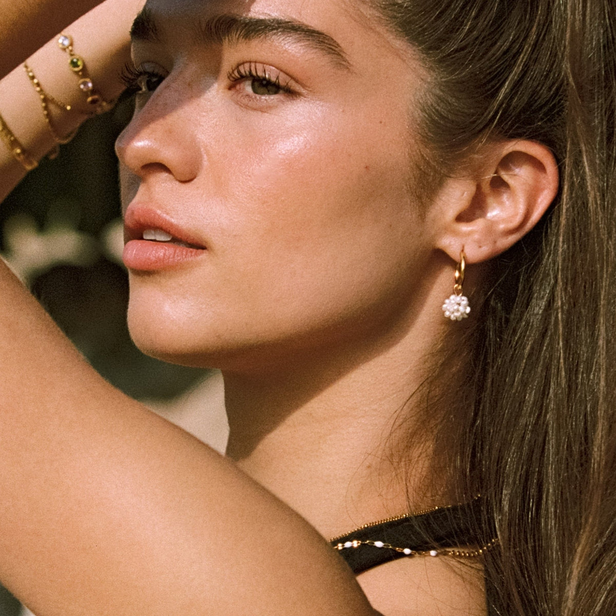Freshwater Pearl Cluster Hoop Earrings, 12 mm