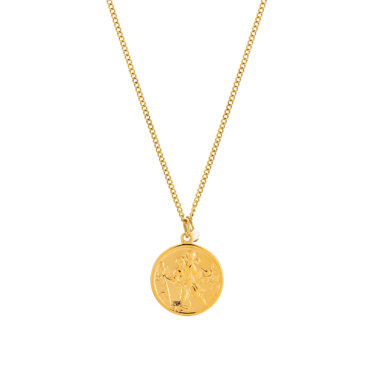 Saint Christopher Coin Necklace with Pearl