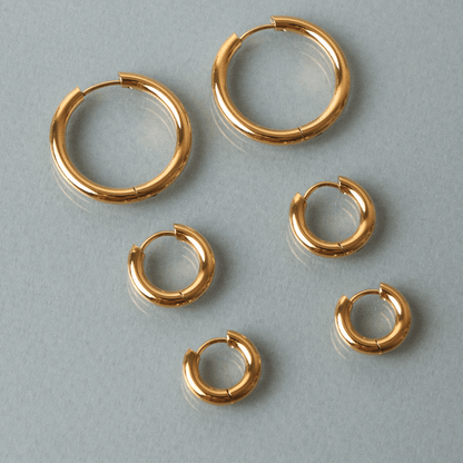 Classic Thick Hoop Earrings, 14–36 mm, Steel