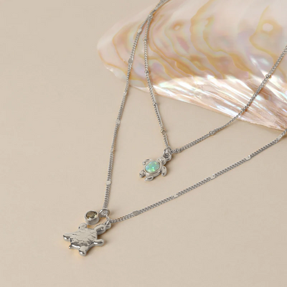 Simulated Opal Turtle Necklace, 45 cm