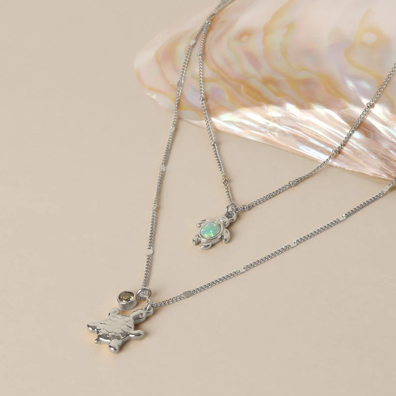 Simulated Opal Turtle Necklace, 45 cm