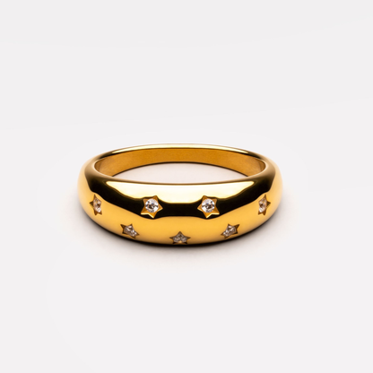 Star-Set White Stone Dome Ring, Stainless Steel — Milky Way