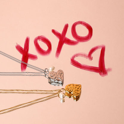 Textured Heart and Pearl Necklace — Valentine