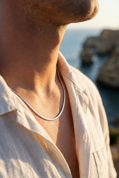 Flat Link Necklace, 3 mm, Silver-Tone Stainless Steel — Vento