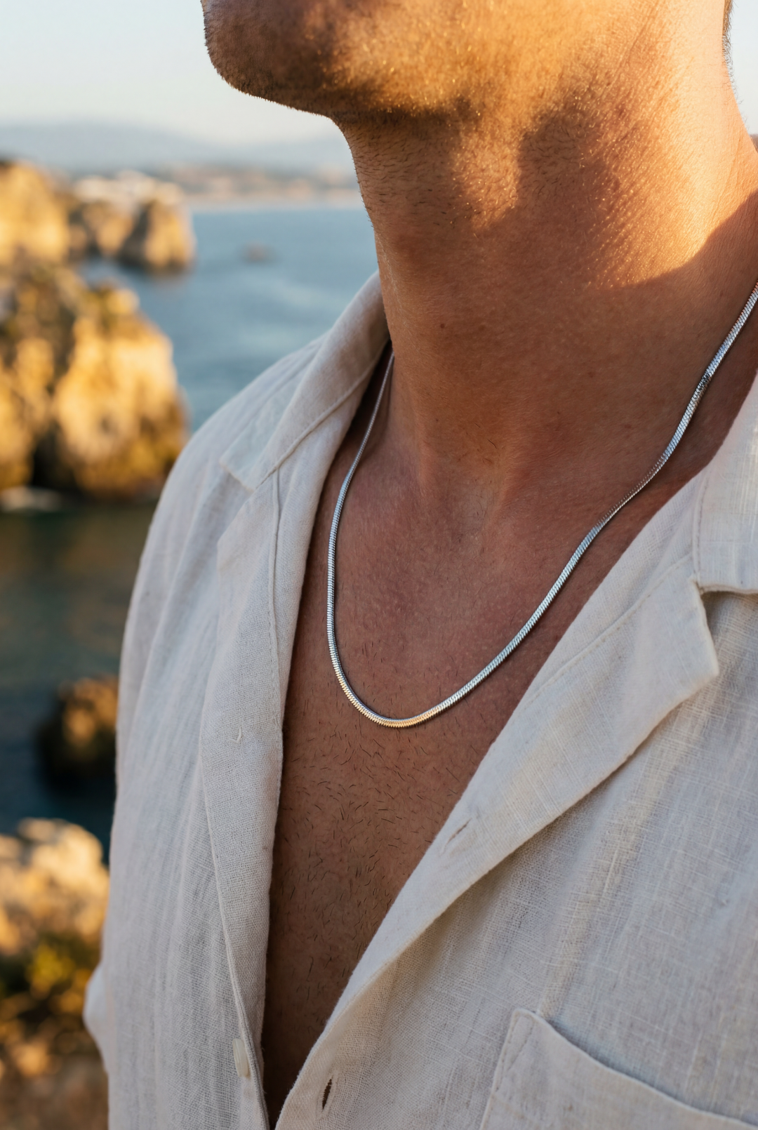 Flat Link Necklace, 3 mm, Silver-Tone Stainless Steel — Vento