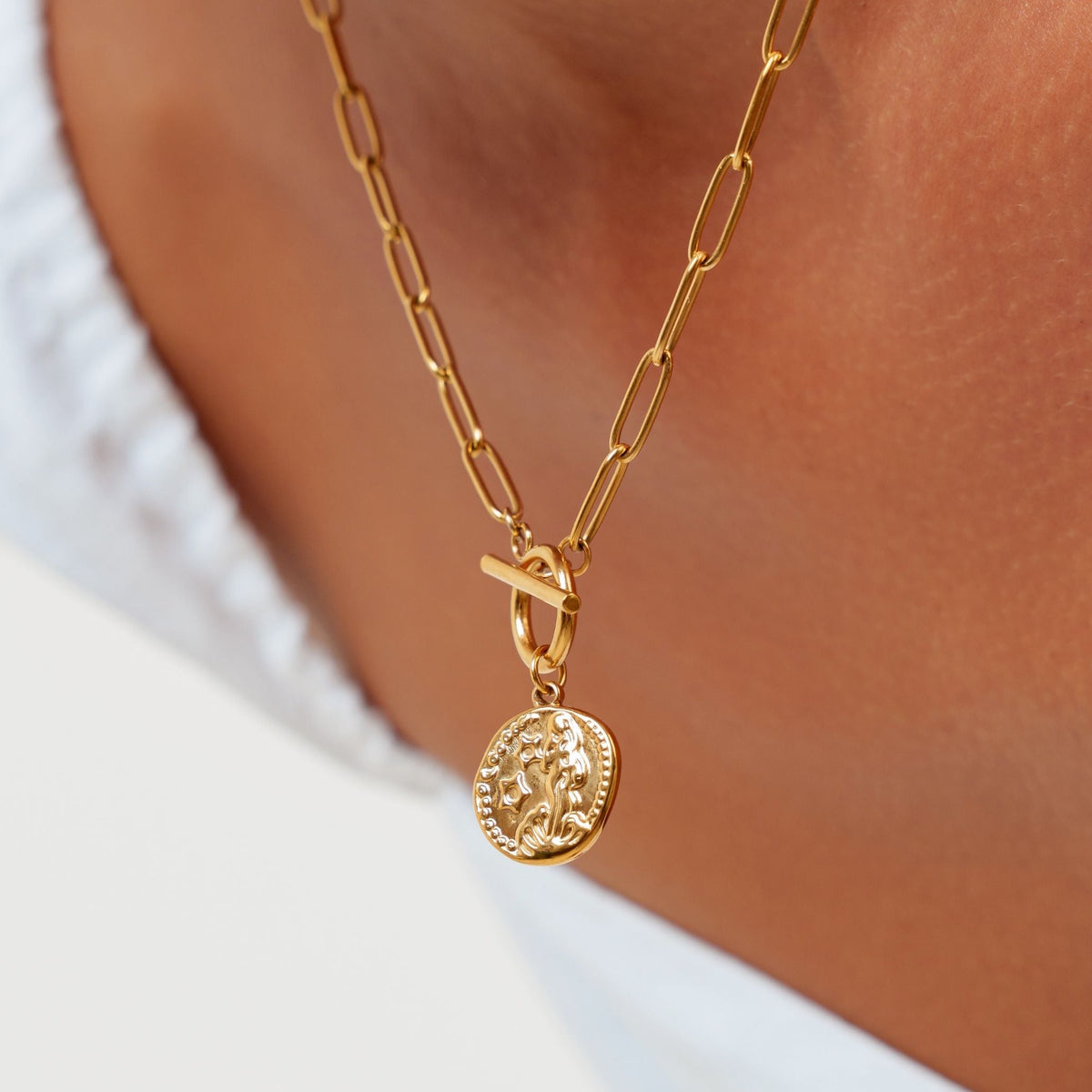 Coin Pendant Paperclip Necklace, 44 cm — Venus