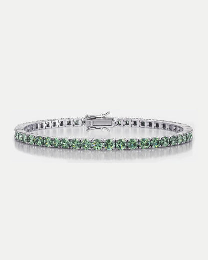 Men’s Green Moissanite Tennis Bracelet, 4 mm, 925 Silver — Verdant Éclat