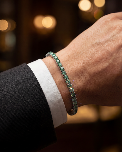 Men’s Green Moissanite Tennis Bracelet, 4 mm, 925 Silver — Verdant Éclat
