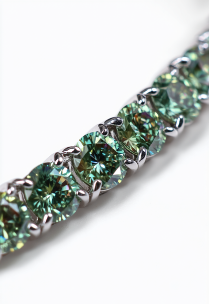 Men’s Green Moissanite Tennis Bracelet, 4 mm, 925 Silver — Verdant Éclat
