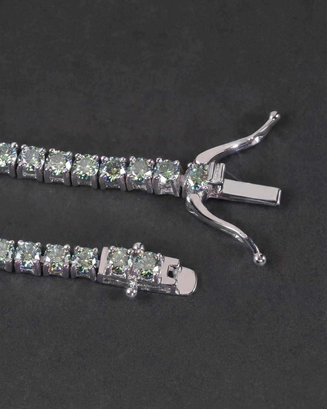 Men’s Green Moissanite Tennis Bracelet, 4 mm, 925 Silver — Verdant Éclat