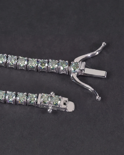 Men’s Green Moissanite Tennis Bracelet, 4 mm, 925 Silver — Verdant Éclat